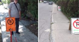 Interdiction de stationner sur le trottoir rue prieur à l'est du parc Ahuntsic (Photo de gauche) et rue Prieur à l'ouest du parc Ahuntsic