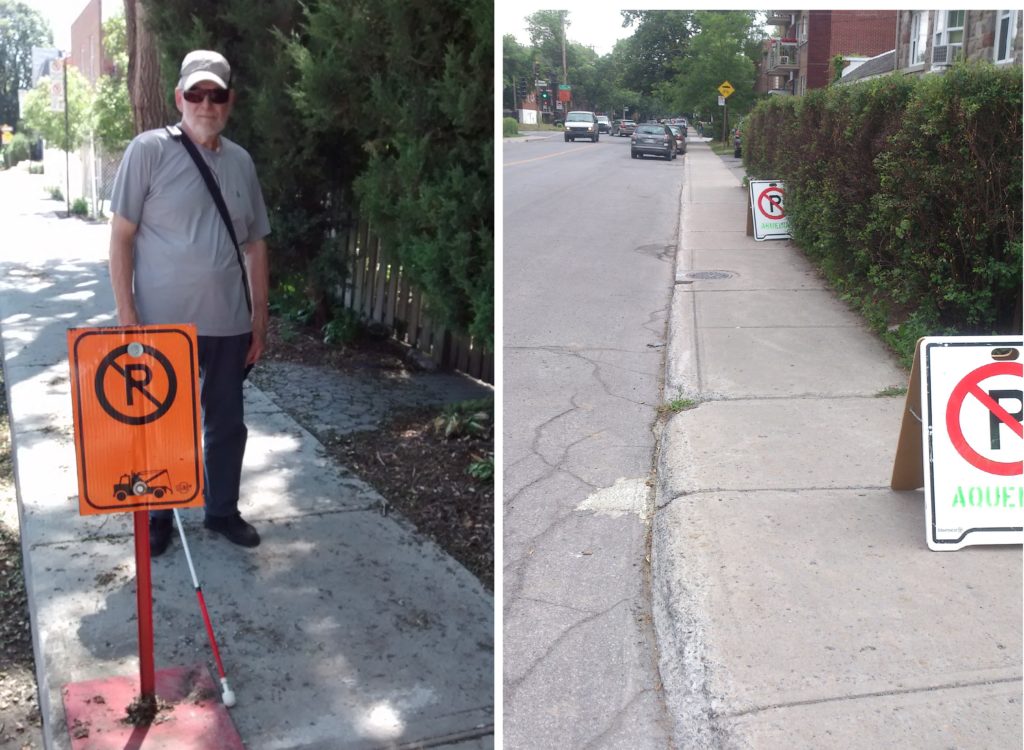 Interdiction de stationner sur le trottoir rue prieur à l'est du parc Ahuntsic (Photo de gauche) et rue Prieur à l'ouest du parc Ahuntsic