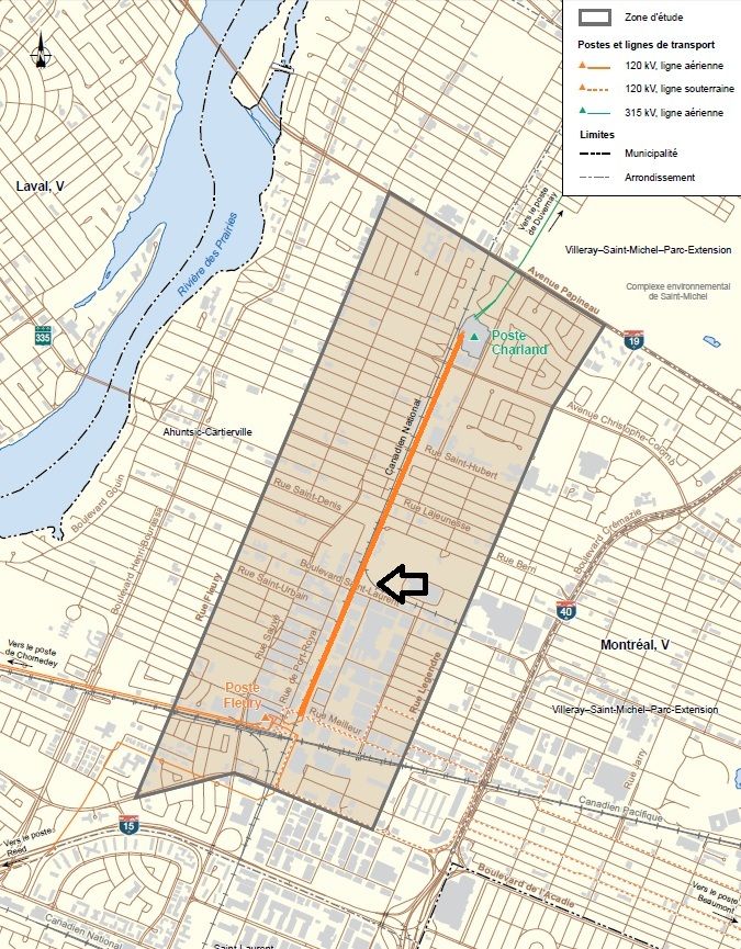 Tracé de la nouvelle ligne (orange foncé)