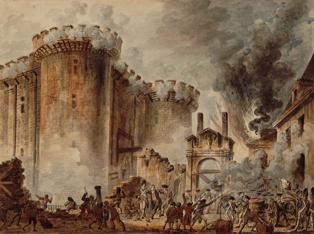 La Prise de la Bastille: au centre, l'arrestation du gouverneur, le marquis de Launay (1740-1789). Reproduction d'une peinture de Jean-Pierre Houël - Bibliothèque nationale de France